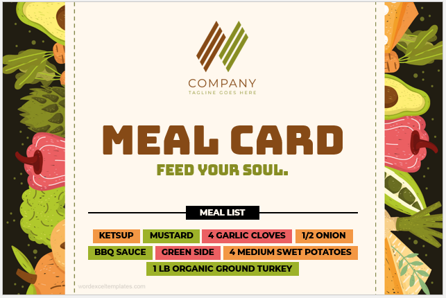 Company meal card template