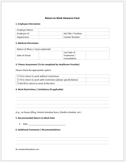 Return-to-Work Clearance Form