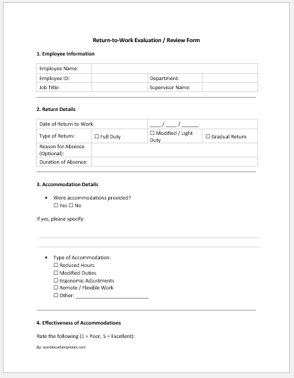 Return-to-Work Evaluation / Review Form