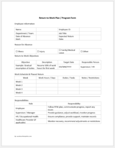 Return To Work Program Examples Return to Work Form Generator | AI Editable Form Online