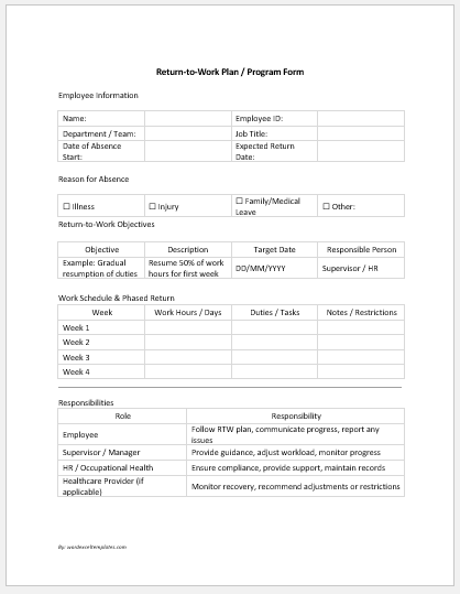 Return-to-Work Plan / Program Form
