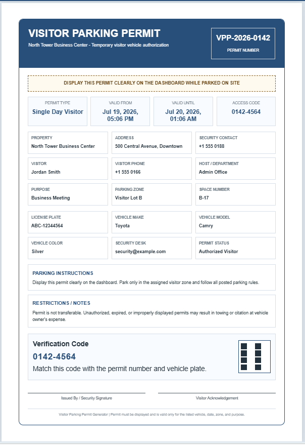 Visitor Parking Permit Generator