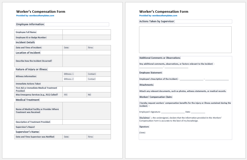 Worker's Compensation Form