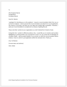 Letter Requesting Recommendation from Previous Employer