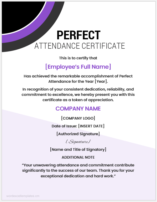 Perfect attendance certificate for employees