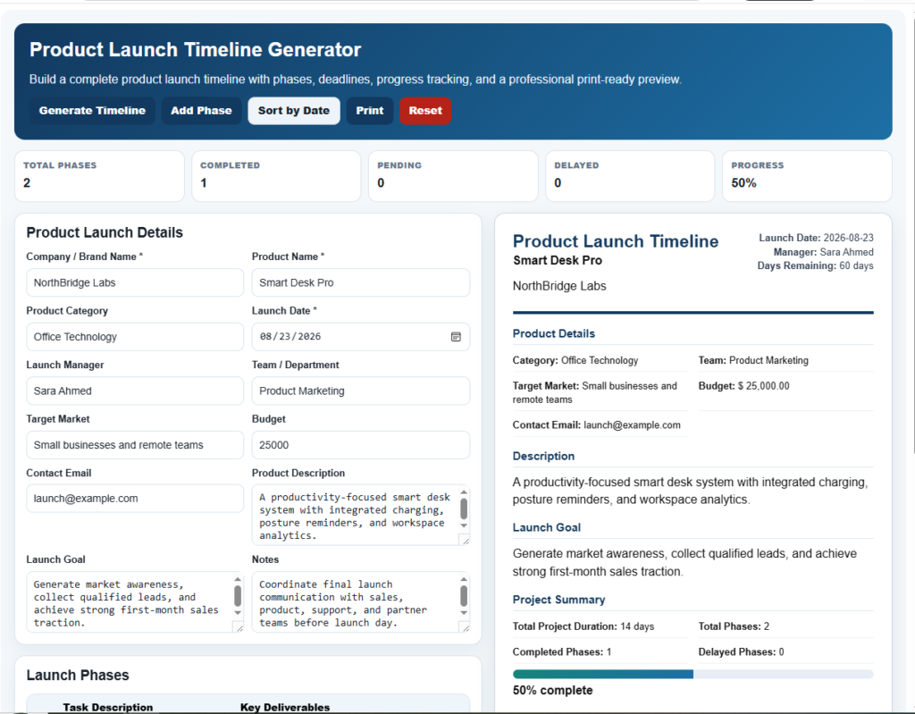 Product Launch Timeline Generator