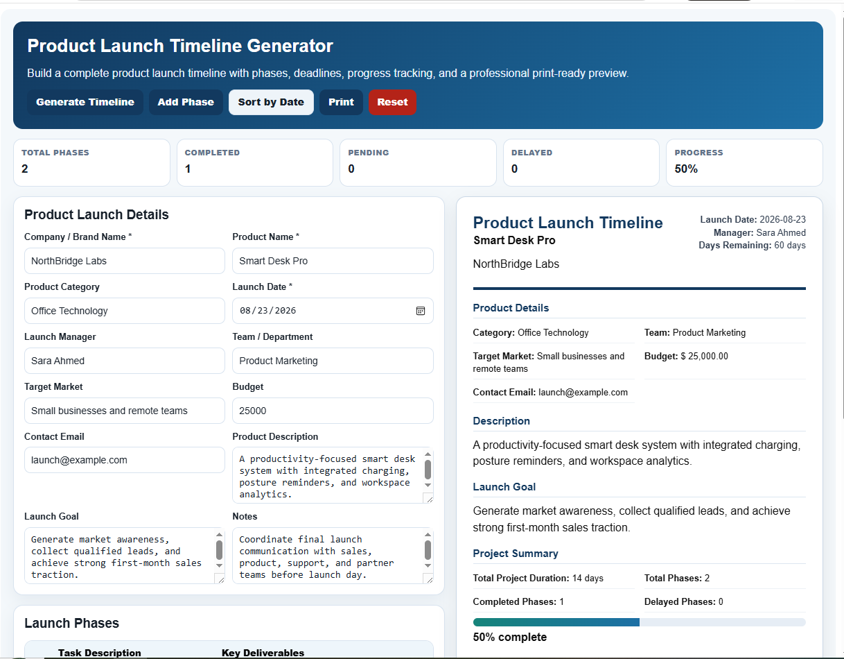 Product Launch Timeline Generator