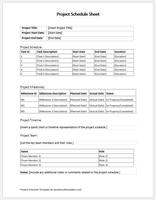 Project Schedule Template for Word