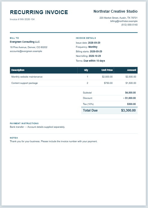 Recurring Invoice Template