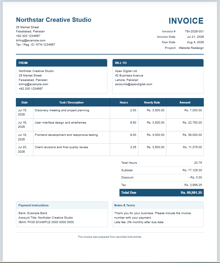 Time-Based Invoice Generator