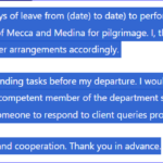 Umrah leave request letter to boss