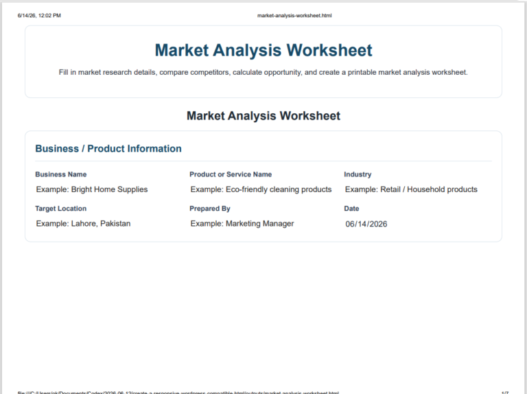 Market Analysis Worksheet Generator