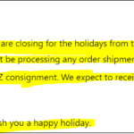 Holiday closing message to vendor