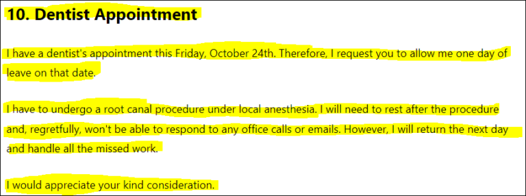 One day absent note to boss