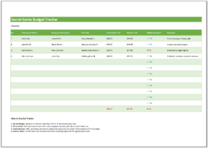 Secret Santa Budget Tracker Template for Excel | Download