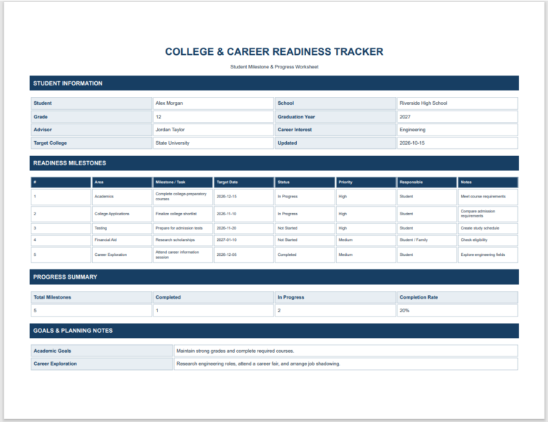 College and Career Readiness Tracker
