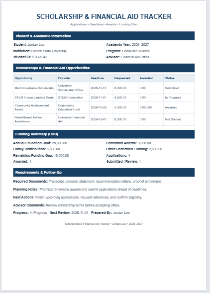 Scholarship and Financial Aid Tracker