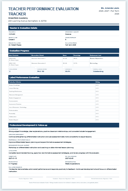 Teacher Performance Evaluation Tracker