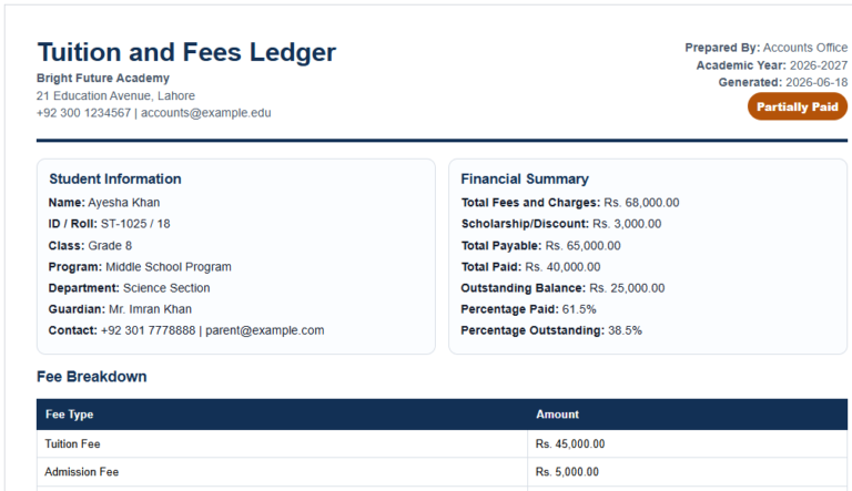 Tuition and Fee Ledger Template
