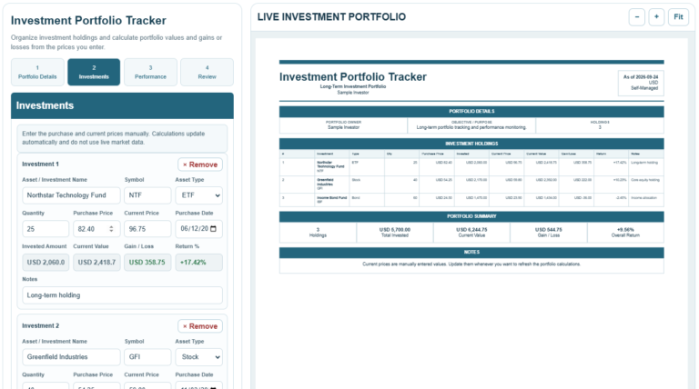 Investment Portfolio Tracker Template