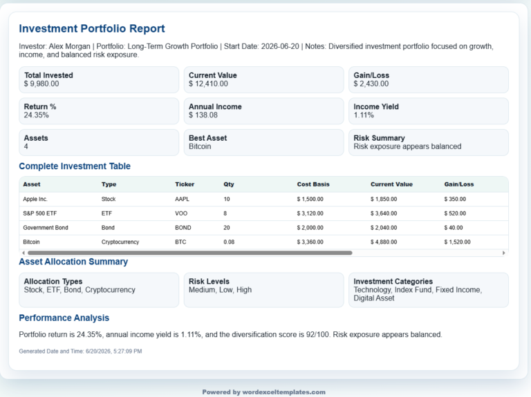 Investment Portfolio Tracker Template