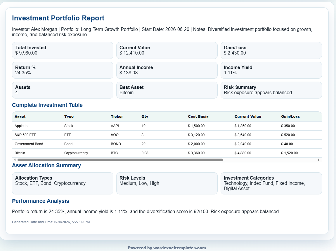 Investment Portfolio Tracker Template