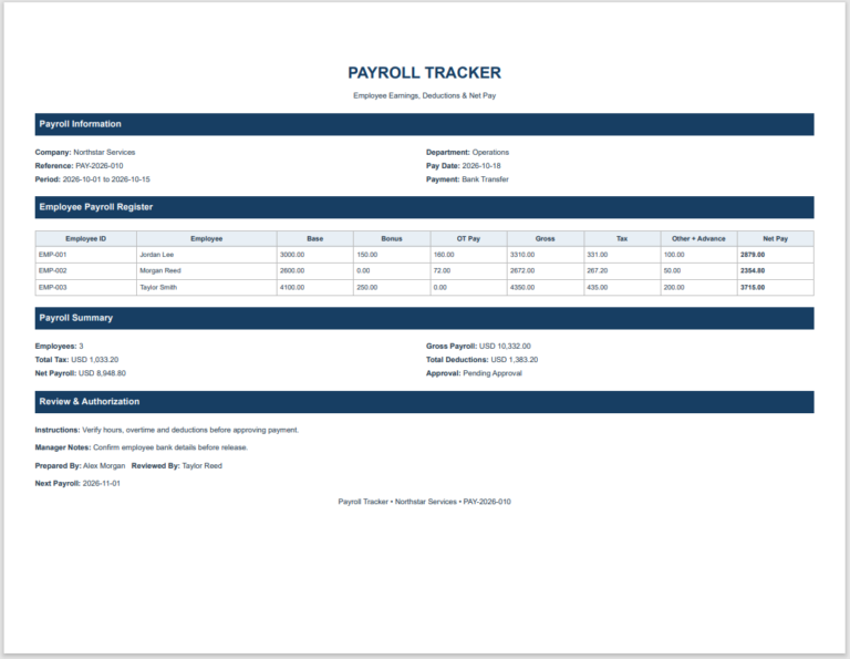 Payroll Tracker Template
