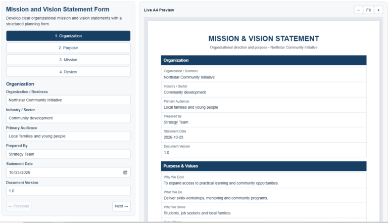 Mission and Vision Statement Form Template