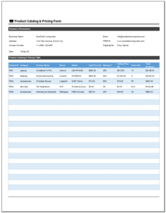 Product Catalog & Pricing Form