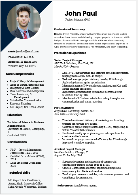 Project Manager Resume Template