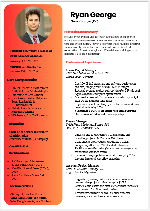 Project Manager Resume Template