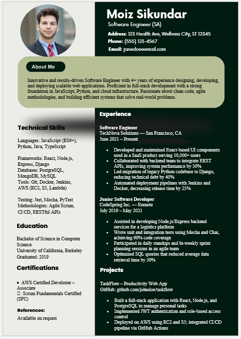 Software Engineer Resume Template
