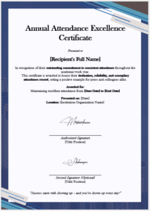 Annual Attendance Excellence Certificate