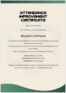 Attendance Improvement Certificate