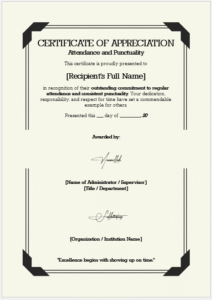 Attendance and Punctuality Appreciation Certificate