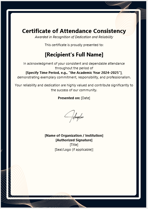 Certificate of Attendance Consistency