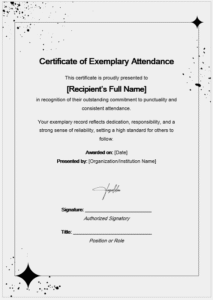 Certificate of Exemplary Attendancce