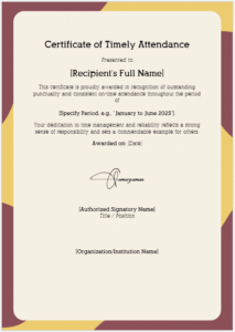 Certificate of Timely Attendancce