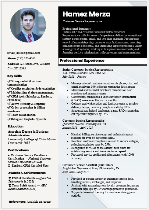 Customer Service Representative Resume Template