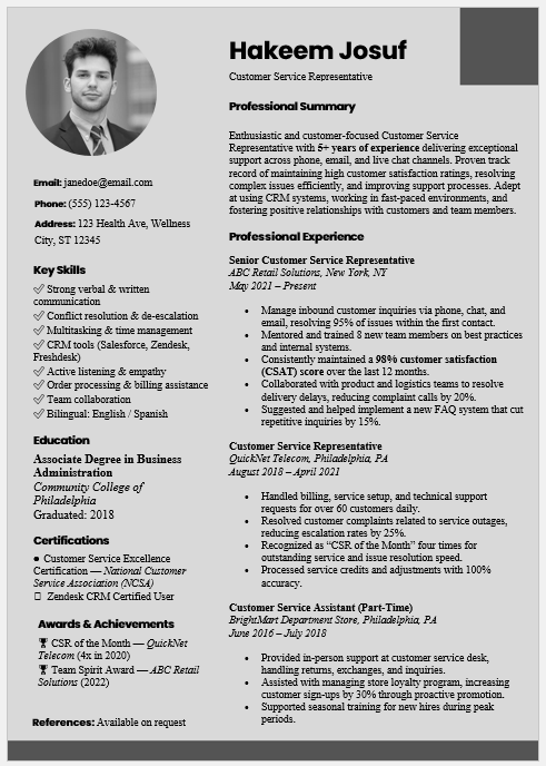 Customer Service Representative Resume Template