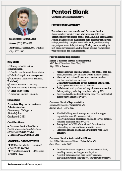 Customer Service Representative Resume Template
