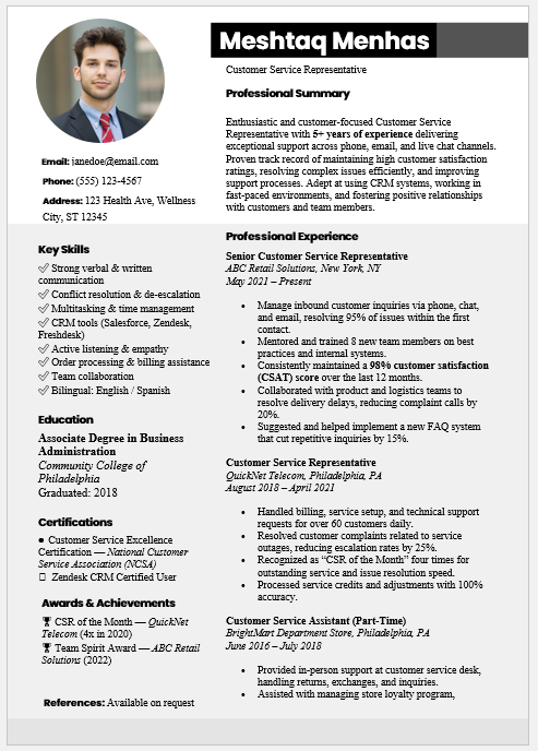 Customer Service Representative Resume Template