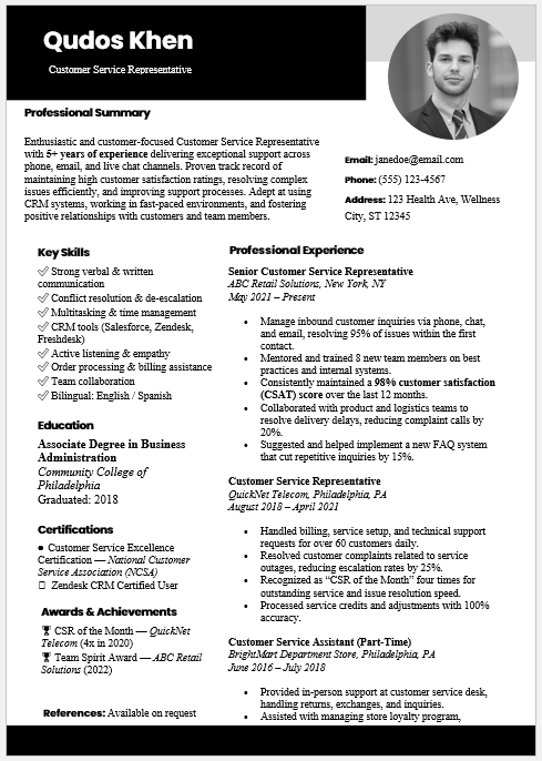 Customer Service Representative Resume Template