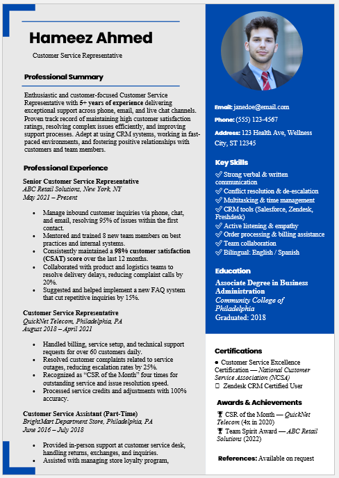 Customer Service Representative Resume Template