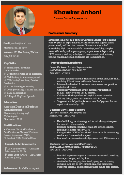 Customer Service Representative Resume Template
