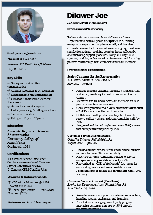 Customer Service Representative Resume Template