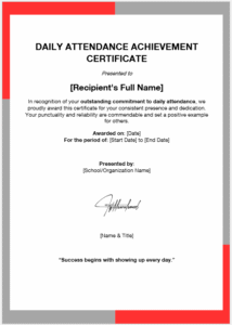 Daily Attendance Achievement Certificate