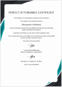 Perfect Attendance Certificate