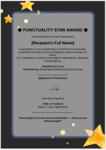 Punctuality Star Award Certificate