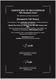 Recognition of 100% Attendancce
